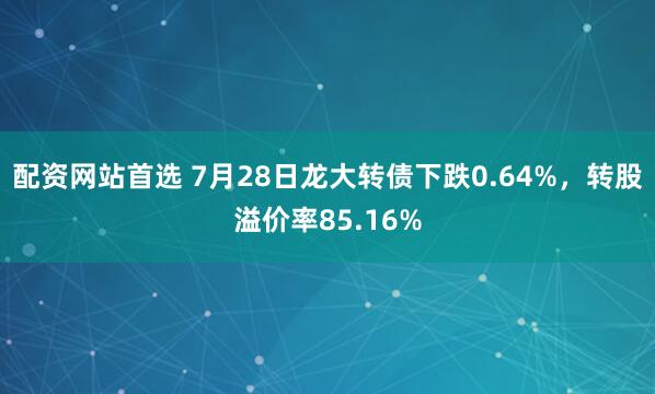 配资网站首选 7月28日龙大转债下跌0.64%，转股溢价率85.16%